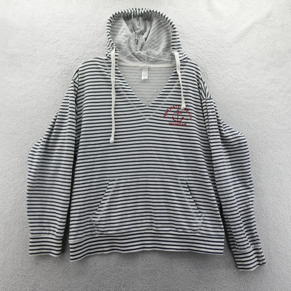 Vineyard Crew Hoodie Women Extra Large Pentwater Beach Michigan Stripe Cotton XL